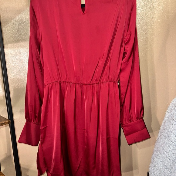 Burgundy Long Sleeve Satin Dress - Picture 3 of 7